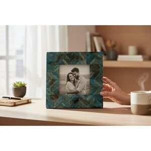 Marshalls Photo Frame Unisex 4x4 Turquoise New Chevron Handcrafted India Mosaic